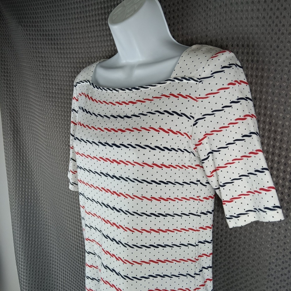 Croft & Barrow Women's Size S Boat Neck Short Sleeve Dot Stripe Print Top Cotton